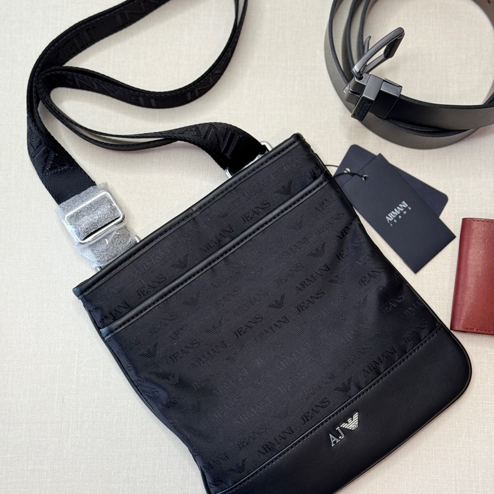 Armani Jeans Black Travel Bag with Textured Finish